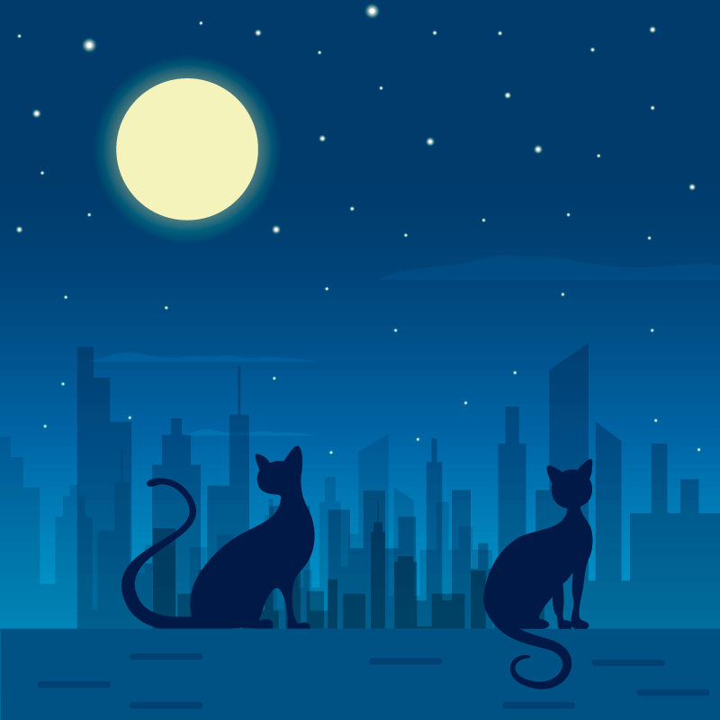 城市夜空下的猫矢量素材(EPS/AI)