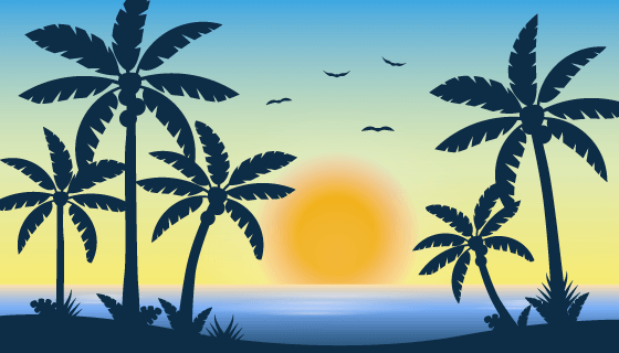 热带日落海滩背景矢量素材(EPS/AI)