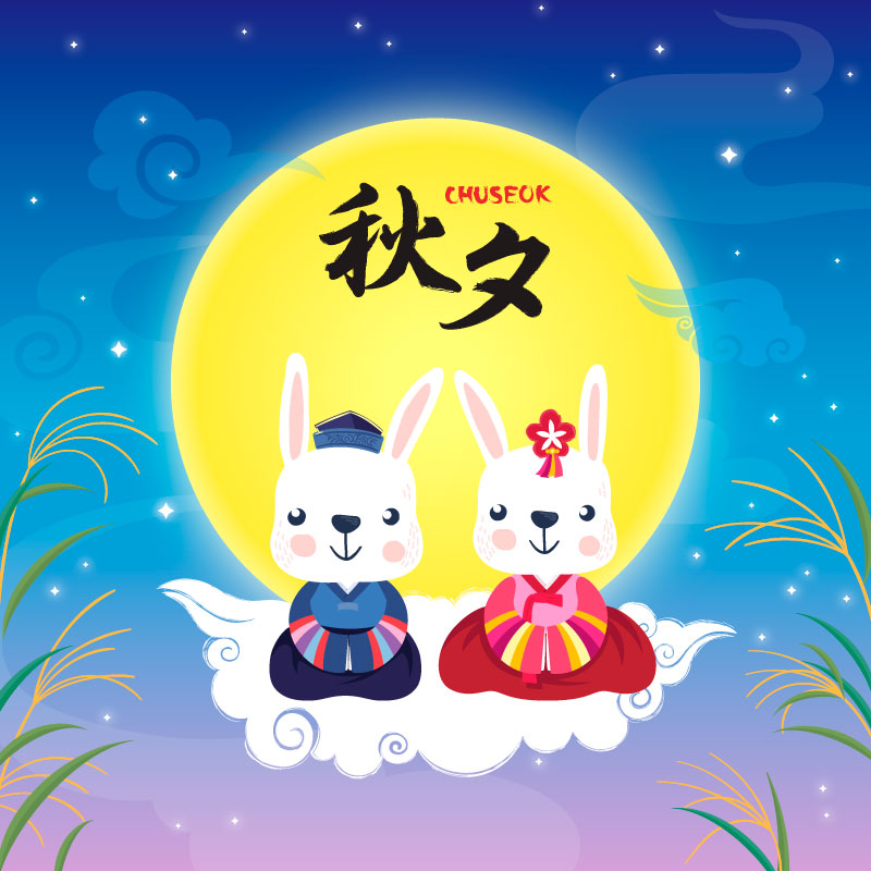 兔子设计秋夕节背景矢量素材(EPS/AI)