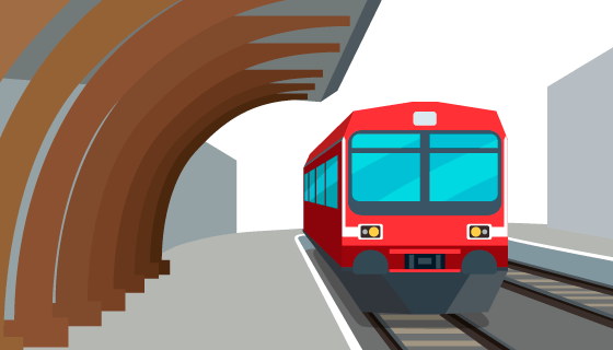 红色火车和站台矢量素材(EPS/AI)