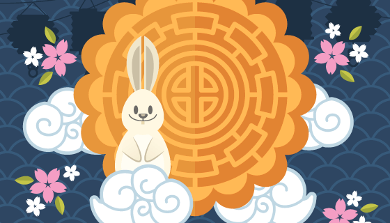 兔子和月饼设计的中秋节背景矢量素材(EPS/AI)