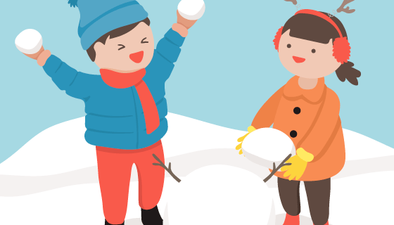 冬天里玩耍的孩子们矢量素材(EPS/AI)
