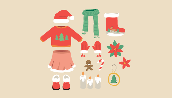 冬天衣物和圣诞装饰品矢量素材(EPS/AI/PNG)