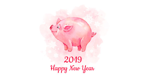 水彩风格小猪新年快乐矢量素材(EPS/AI)