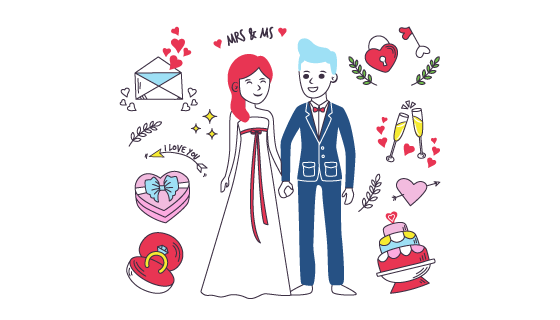 新郎新娘和婚礼元素矢量素材(AI/EPS/PNG)