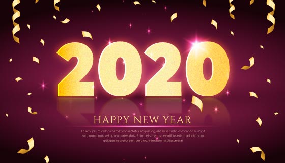 金色彩带纸屑2020新年快乐矢量素材(AI/EPS)