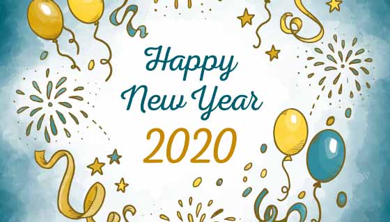 水彩风格气球烟花2020新年快乐矢量素材(AI/EPS)