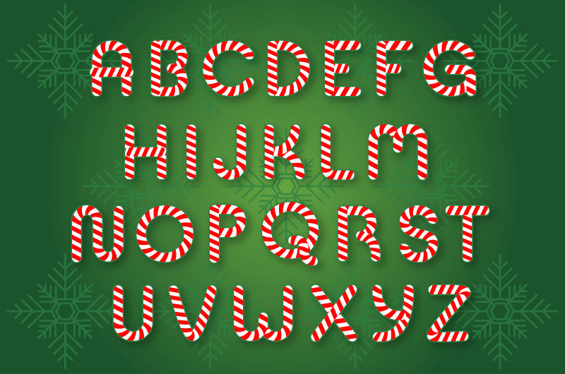 圣诞节糖果风格字母矢量素材(AI/EPS/免扣PNG)