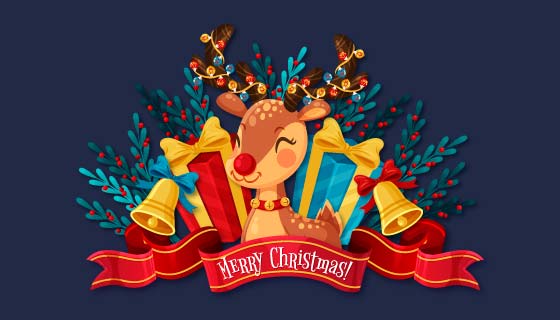 可爱的圣诞驯鹿圣诞节背景矢量素材(AI/EPS/PNG)
