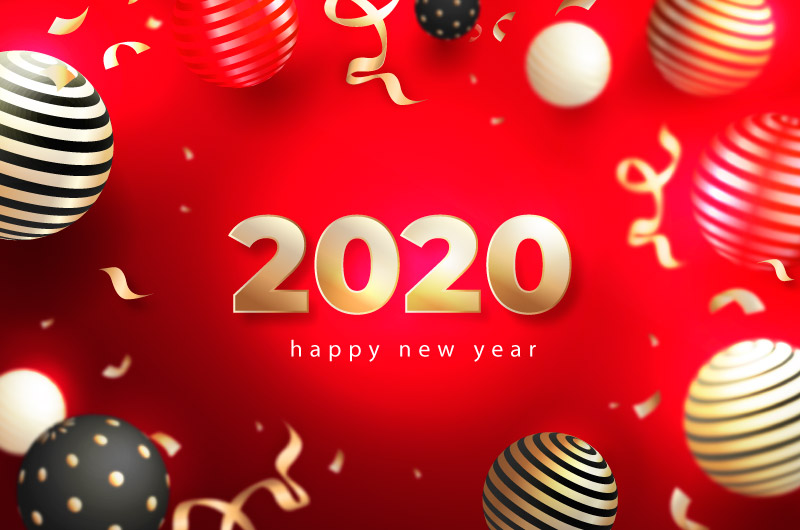 红色喜庆2020新年快乐背景矢量素材(AI/EPS)