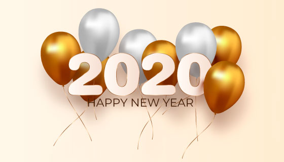 金色白色气球2020新年快乐背景矢量素材(AI/EPS/PNG)
