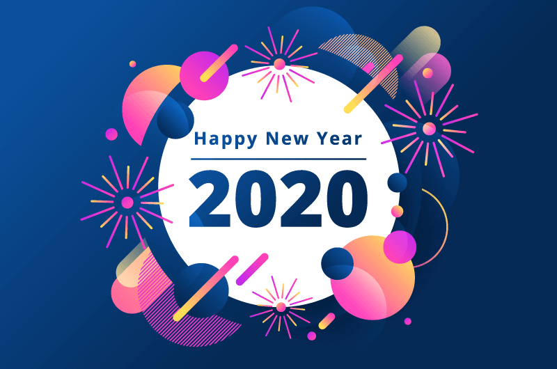 扁平多彩的2020新年快乐背景矢量素材(AI/EPS)