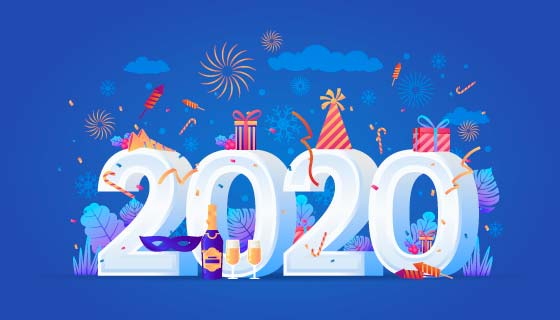喜庆元素设计的2020新年快乐背景矢量素材(AI/EPS)