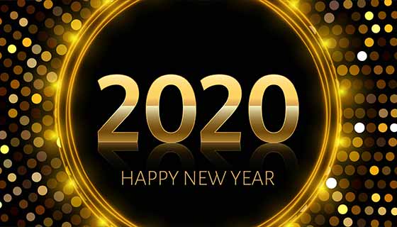 金色圆圈2020新年快乐矢量素材(EPS)