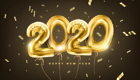 逼真数字气球2020新年快乐背景矢量素材(AI/EPS)