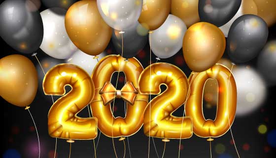 逼真气球2020新年快乐背景矢量素材(AI/EPS)