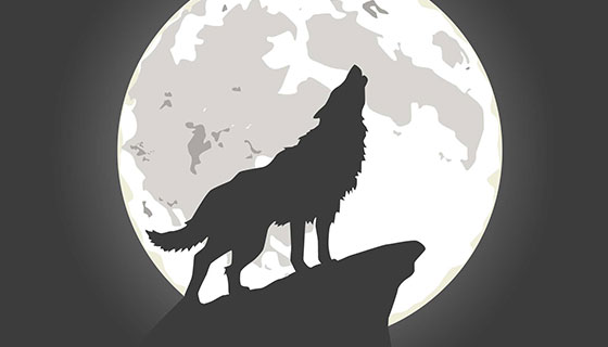 月亮下嚎叫的狼矢量素材(EPS/AI)