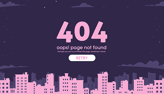 城市夜景扁平风格404错误页面(EPS/AI)