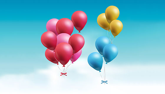 天空中漂浮的彩色气球矢量素材(EPS/AI/PNG)