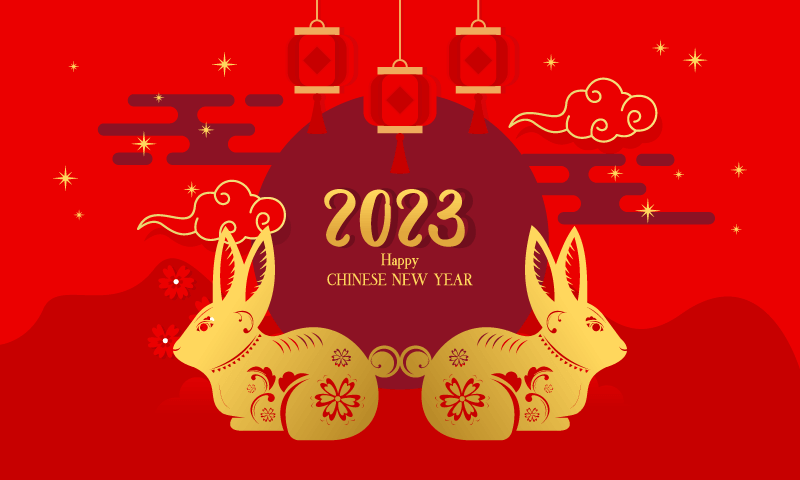 金色兔子剪纸设计2023兔年春节背景矢量素材(EPS)