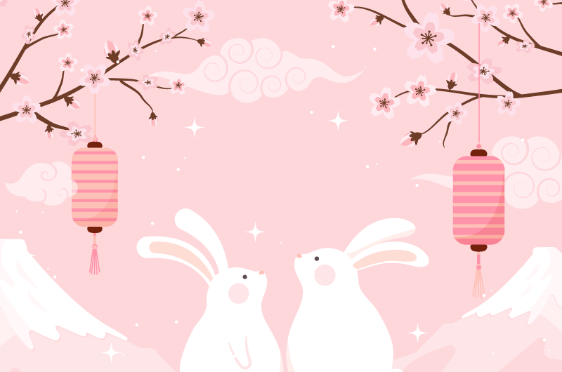 抬头仰望的兔子设计春节背景矢量素材(AI/EPS)