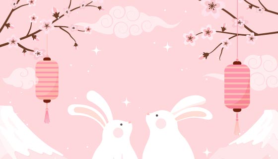 抬头仰望的兔子设计春节背景矢量素材(AI/EPS)