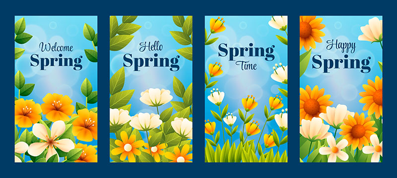 四张漂亮花卉设计的春天海报矢量素材(AI/EPS)