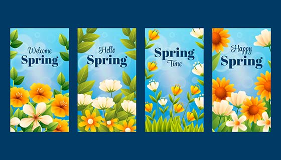四张漂亮花卉设计的春天海报矢量素材(AI/EPS)