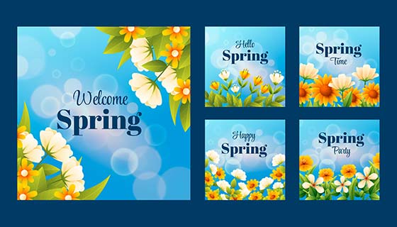五张漂亮花卉设计的春天背景矢量素材(AI/EPS)