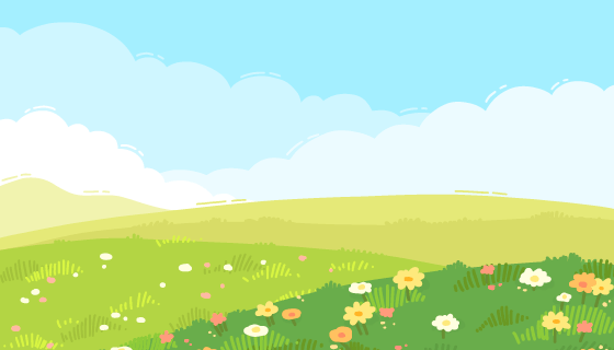 长满小花的草地和蓝天白云设计春天背景矢量素材(AI/EPS)