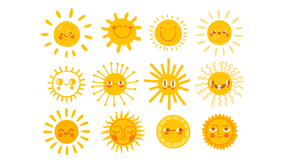 12个手绘风格微笑的太阳矢量素材(EPS)