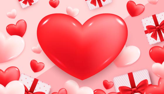 粉色红色爱心和礼盒设计情人节背景/壁纸矢量素材(AI/EPS)