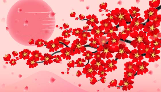美丽鲜艳的红色樱花矢量素材(EPS)