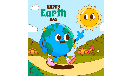 和太阳打招呼的地球设计世界地球日矢量素材(AI/EPS)