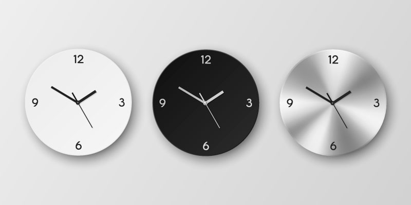 三个逼真有质感的圆形时钟矢量素材(EPS)