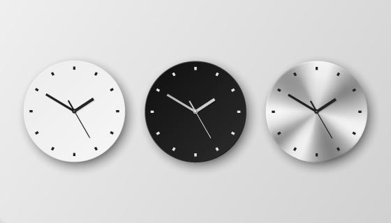 三个逼真有质感的圆形时钟矢量素材(EPS)