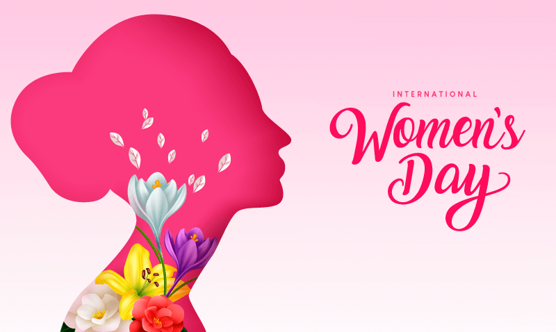 女性头像剪影和美丽花朵设计妇女节/女神节背景图片矢量素材(EPS)