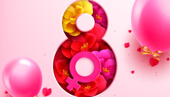 创意数字8和粉色气球设计妇女节/女神节背景图片矢量素材(EPS)