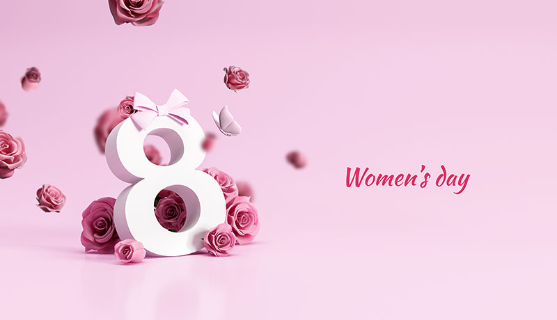 立体数字8和玫瑰花设计妇女节/女神节背景图片素材(PSD)