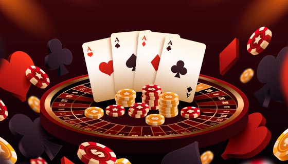 扑克筹码和大转盘设计赌场背景矢量素材(AI/EPS)