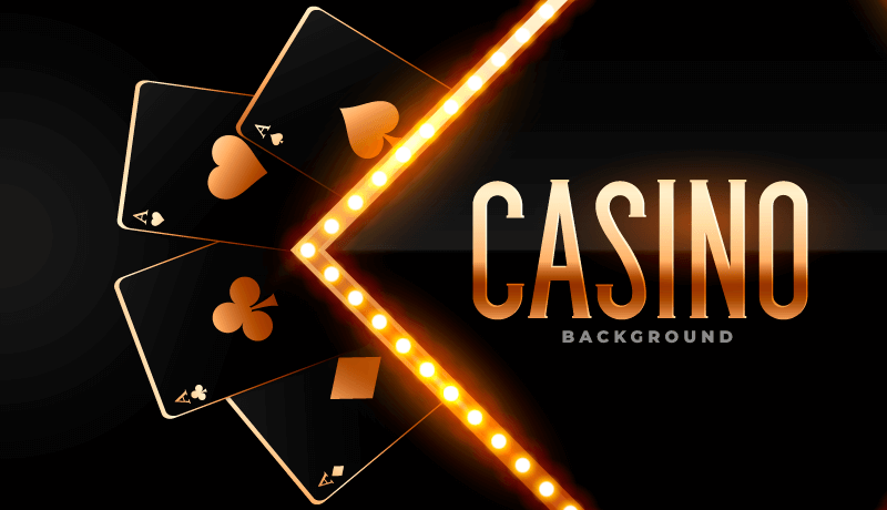 高端的黑金色扑克和灯带设计赌场背景矢量素材(EPS)
