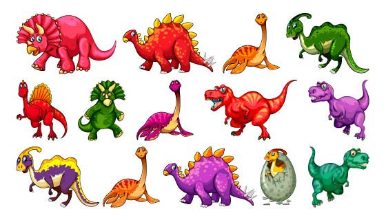 14个不同种类的恐龙矢量素材(EPS/PNG)