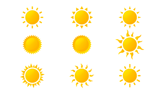 九个不同款式的太阳矢量素材(EPS/PNG)