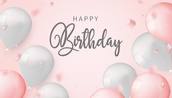 粉色和浅灰色气球设计生日快乐背景图片矢量素材(EPS)