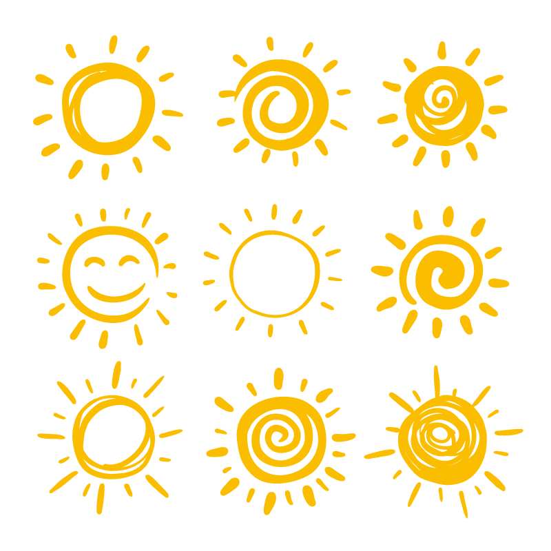 九个手绘涂鸦风格的太阳矢量素材(EPS/免扣 PNG)