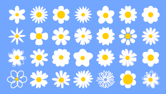 28个简单涂鸦的雏菊花朵矢量素材(EPS/PNG)
