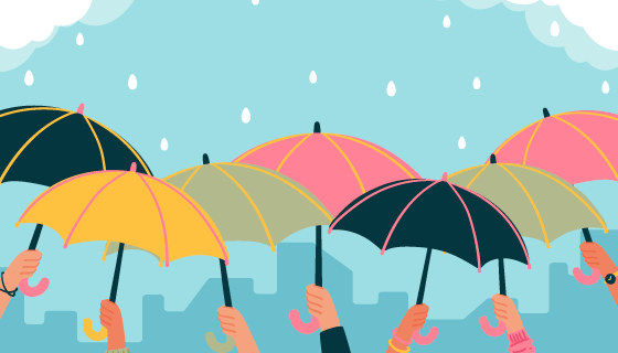 雨季中众人举起的雨伞矢量素材(AI/EPS)