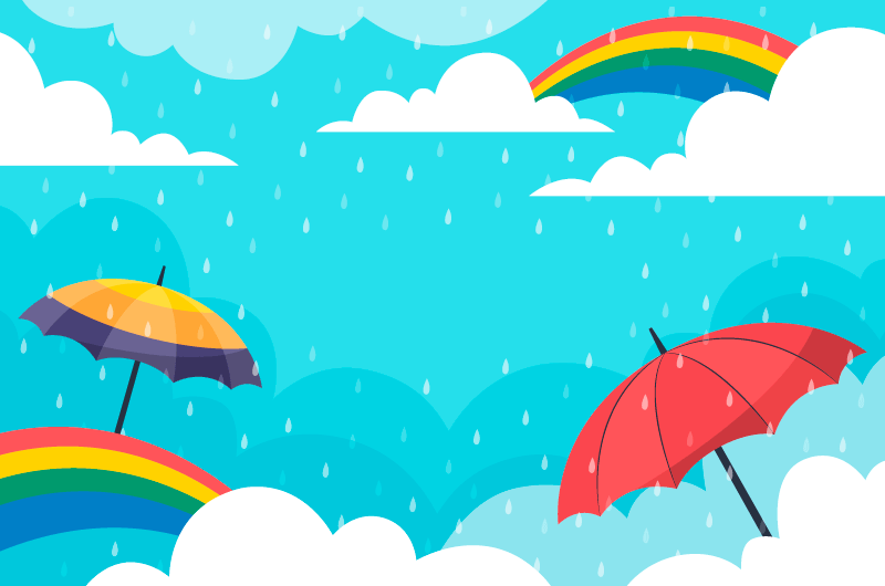 雨季天空中的彩虹和雨伞矢量素材(AI/EPS)