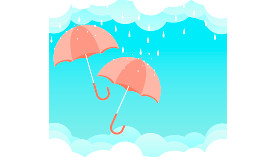 云层雨伞和雨滴设计雨季背景矢量素材(EPS)