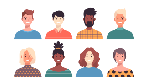 八个不同种族和肤色的人物头像矢量素材(AI/EPS/PNG)